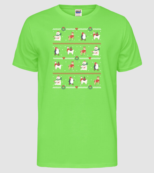 Pulover urât cu Animale drăguțe model verde neon pe tricou