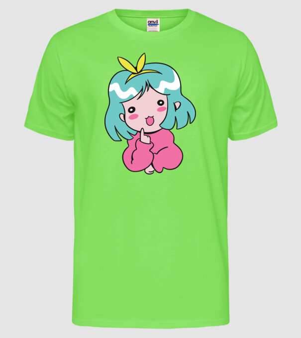 Fetiță drăguță Anime model verde neon pe tricou