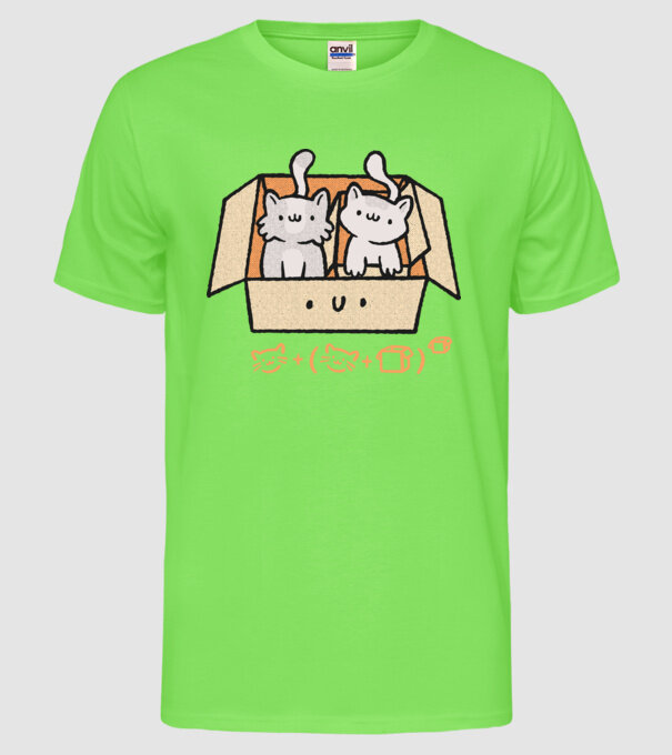 Cutie cu pisică drăguță model verde neon pe tricou