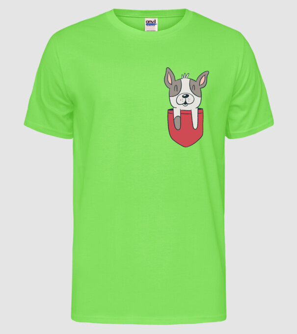Buzunar pentru Bulldog francez drăguț model verde neon pe tricou