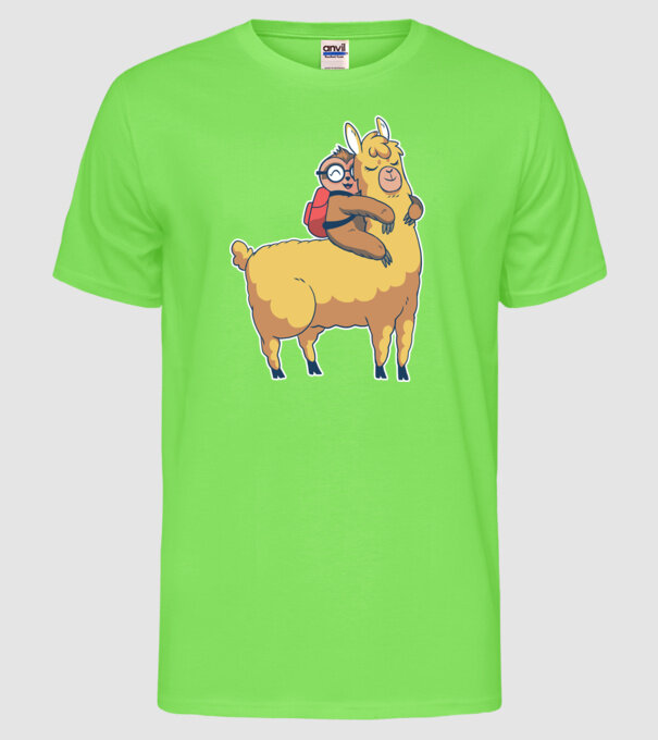 Leneș drăguț cu Lama școlar model verde neon pe tricou