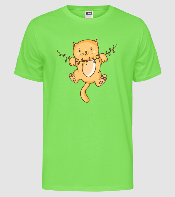 Pisică drăguță Crăciun model verde neon pe tricou