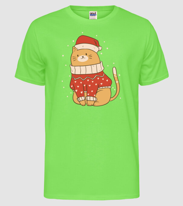 Pisică drăguță de Crăciun model verde neon pe tricou