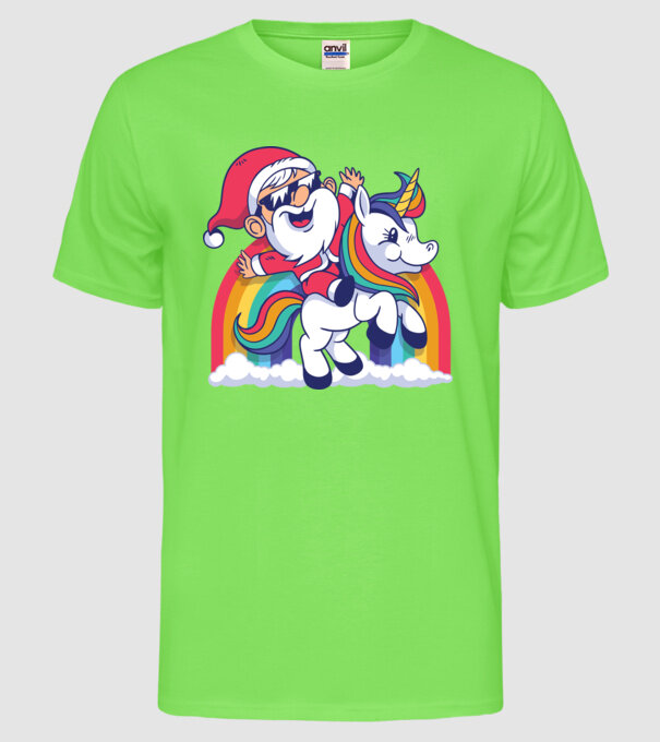 Moș Crăciun Drăguț Unicorn tricou model verde neon pe tricou