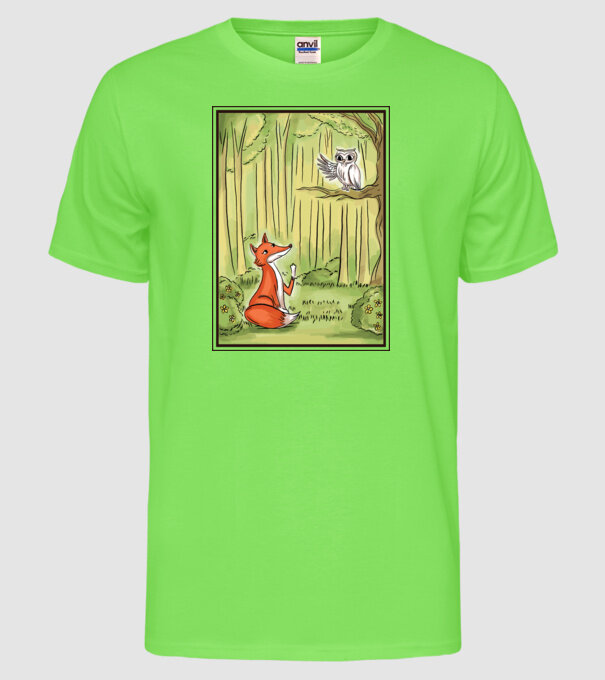 Vulpe drăguț cu bufniță model verde neon pe tricou