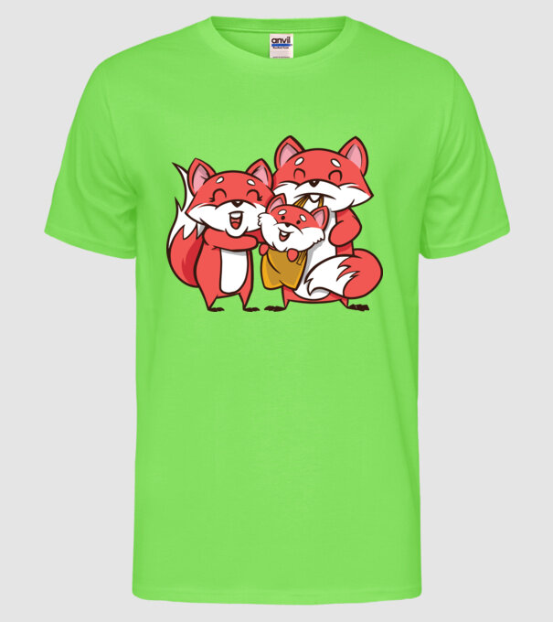 Familie Vulpe drăguță model verde neon pe tricou