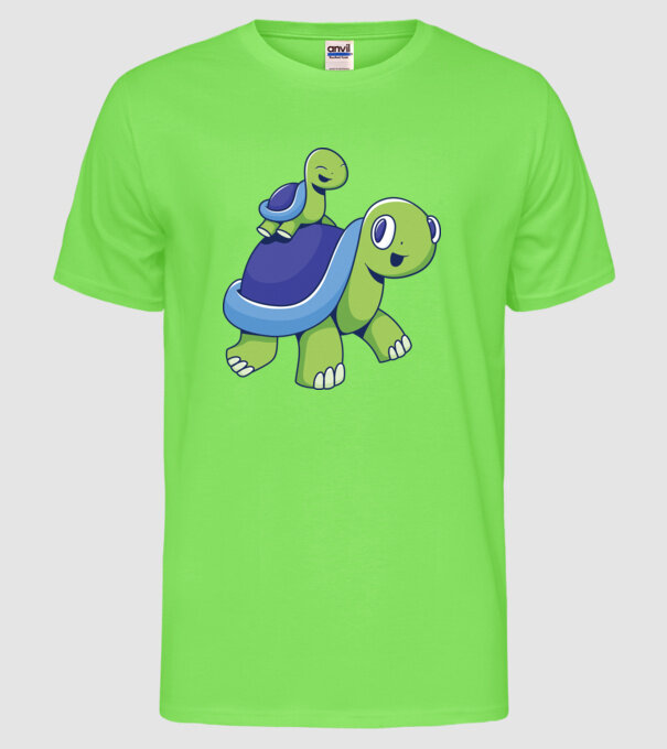 Familie țestoase drăguțe model verde neon pe tricou