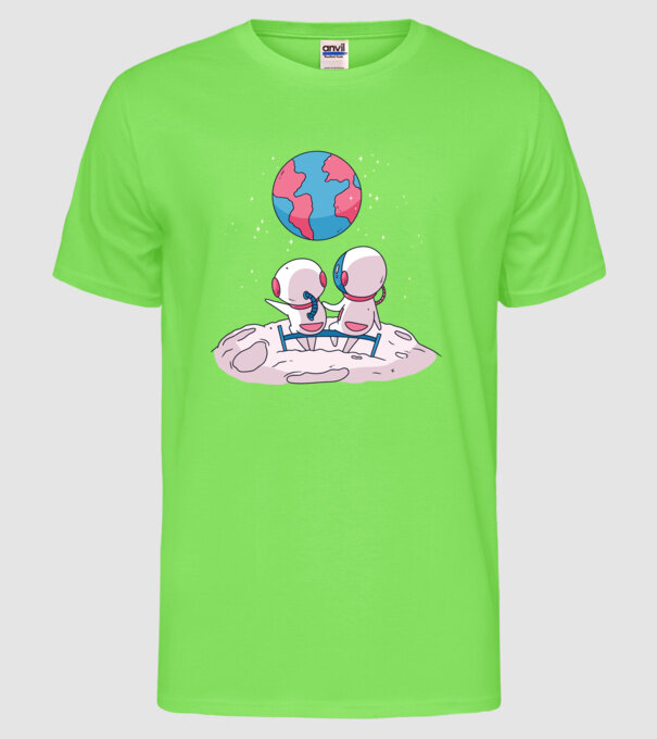 Astronauți drăguți model verde neon pe tricou