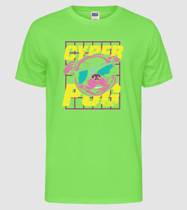 Mops Cyber Pug model verde neon pe tricou