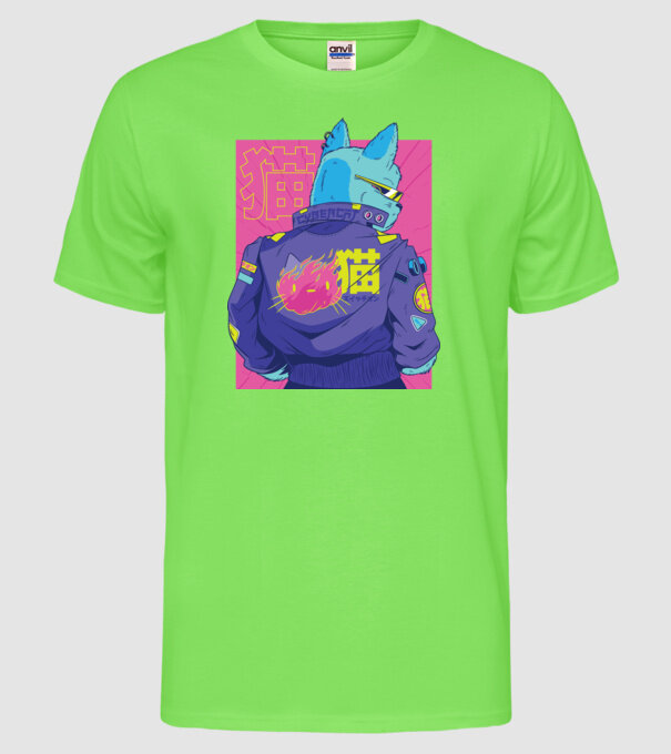 Pisică Cyberpunk model verde neon pe tricou
