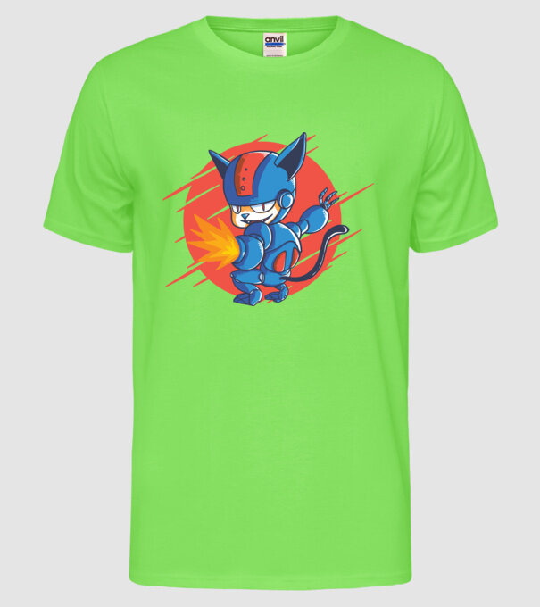 Pisică Cyborg Robot model verde neon pe tricou