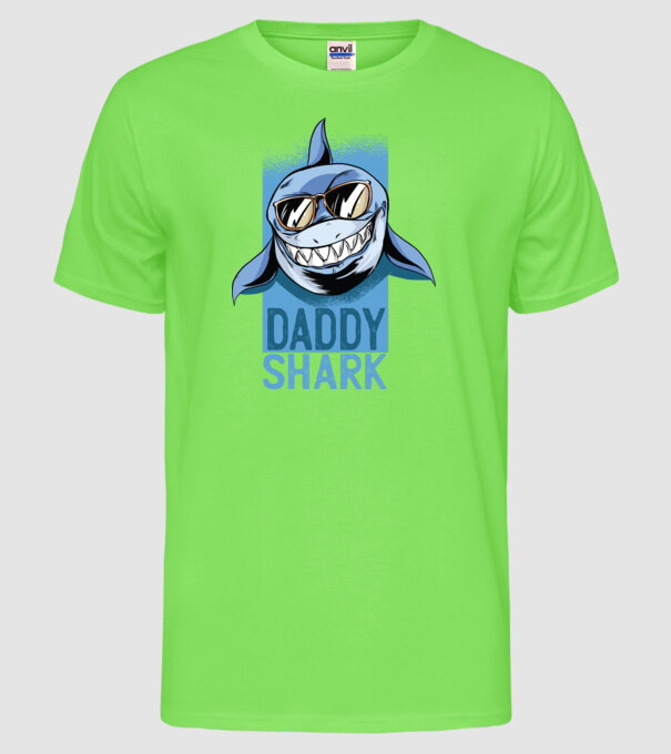 Daddy Shark tricou pentru tata model verde neon pe tricou