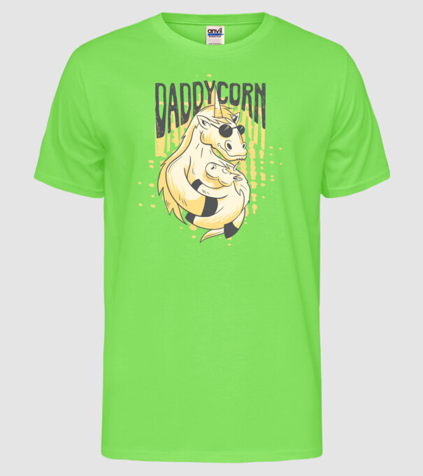 Daddycorn - Tată Unicorn model verde neon pe tricou