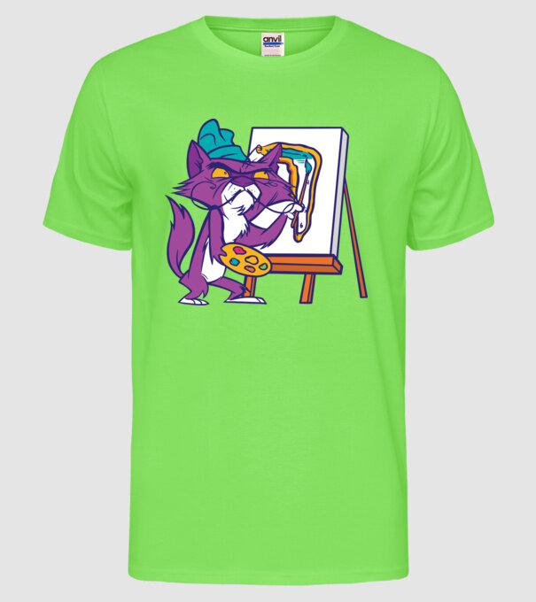 Pisică Dali model verde neon pe tricou