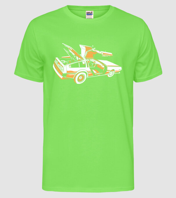 Delorian Înapoi în viitor model verde neon pe tricou