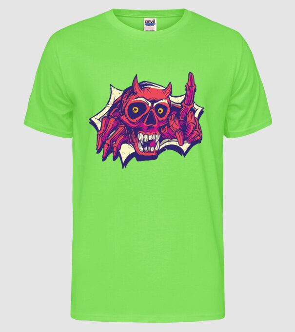 Craniu de Demon model verde neon pe tricou