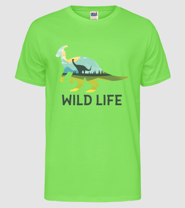 Dinosaur model verde neon pe tricou