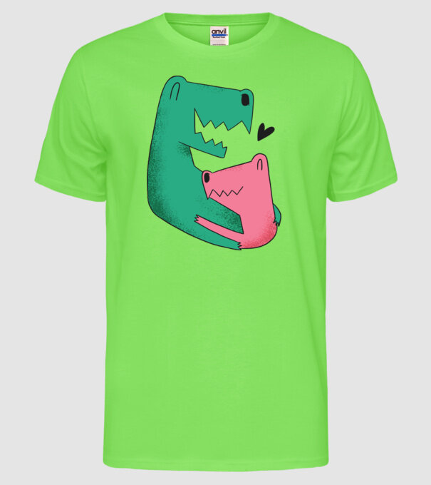 Dinozaur Tată Fiu model verde neon pe tricou
