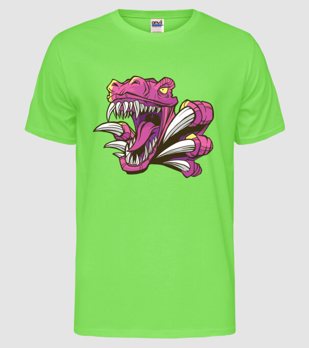 Gheare de dinozaur model verde neon pe tricou