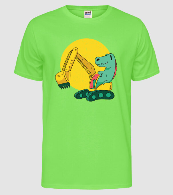Excavator dinozaur model verde neon pe tricou