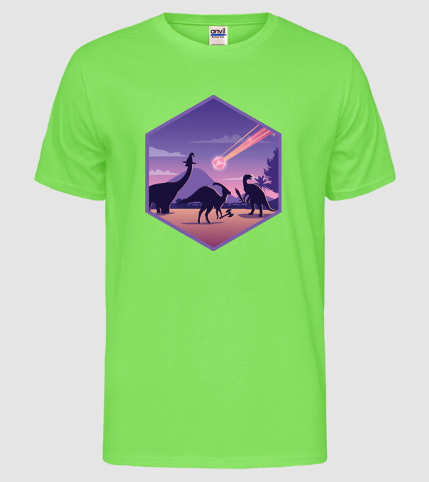 Dinozaur Meteor model verde neon pe tricou