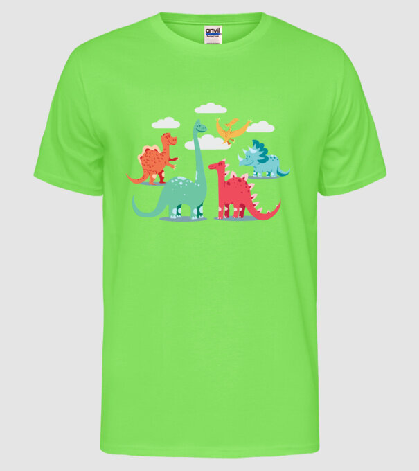 Dinozauri model verde neon pe tricou
