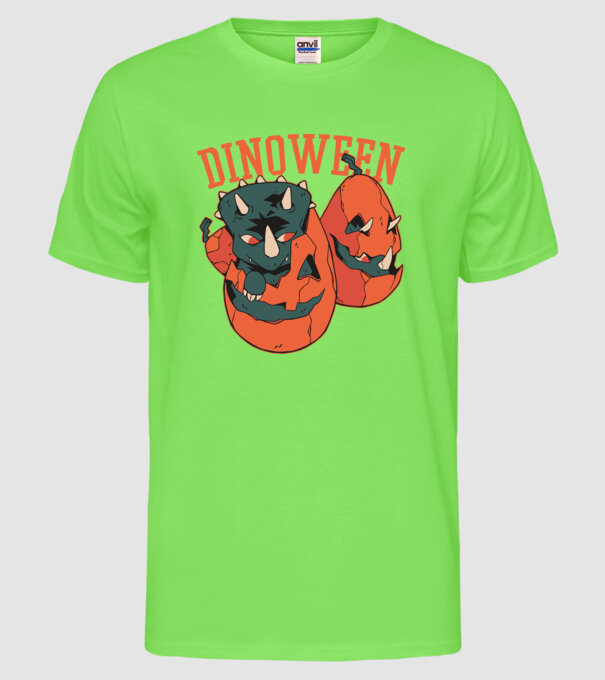Dinoween model verde neon pe tricou