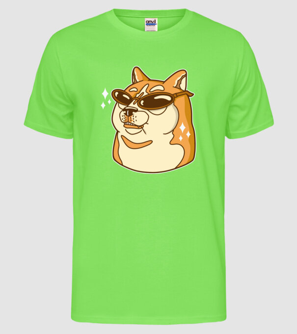 Doge Coin model verde neon pe tricou
