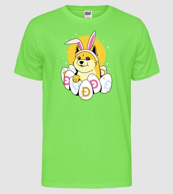 Dogecoin Paște model verde neon pe tricou