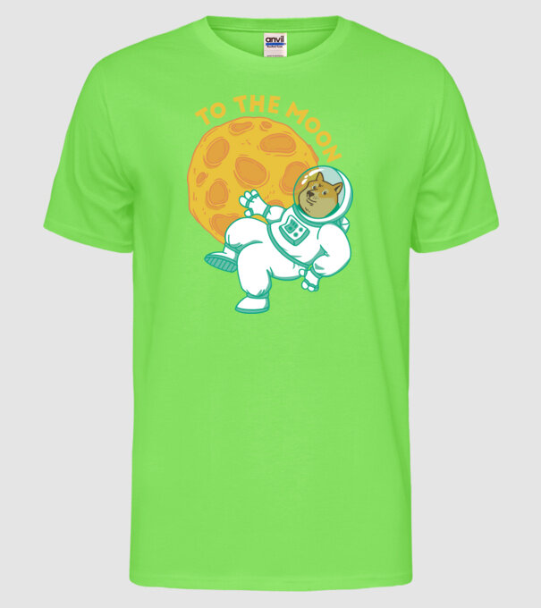 Dogecoin to the moon model verde neon pe tricou