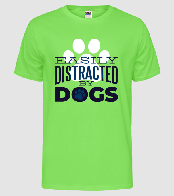 Easily Distracted By Dogs Tricou cu Câine amuzant model verde neon pe tricou
