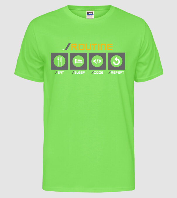 Eat sleep code repeat - rutină zilnică developer model verde neon pe tricou