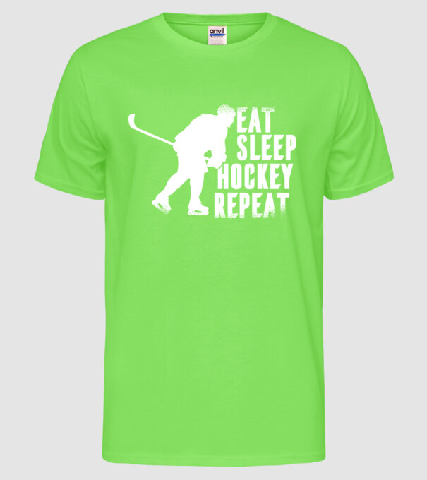 Eat Sleep Hockey Repeat model verde neon pe tricou