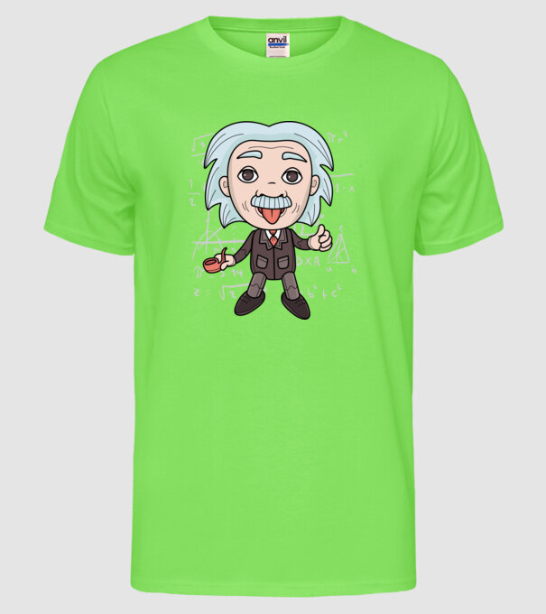 Caricatură Einstein model verde neon pe tricou