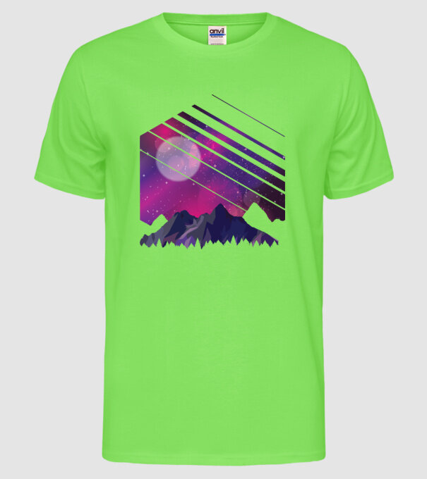 Noapte în munți cu stele model verde neon pe tricou