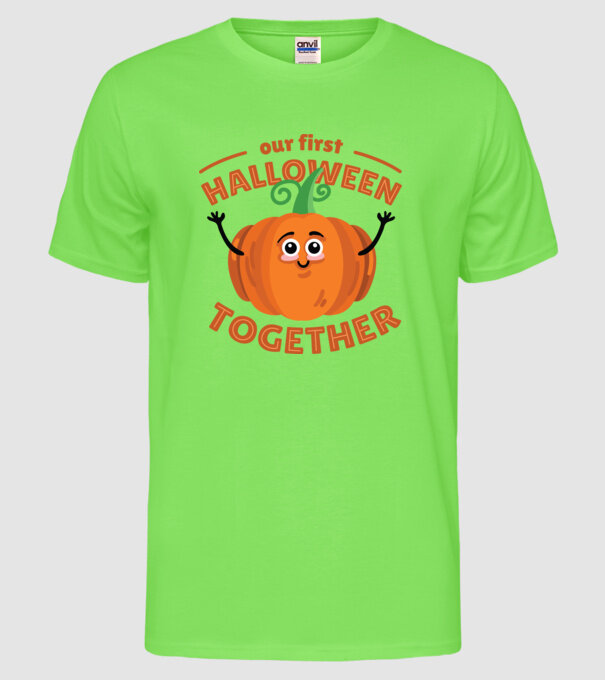 Primul nostru Halloween împreună model verde neon pe tricou
