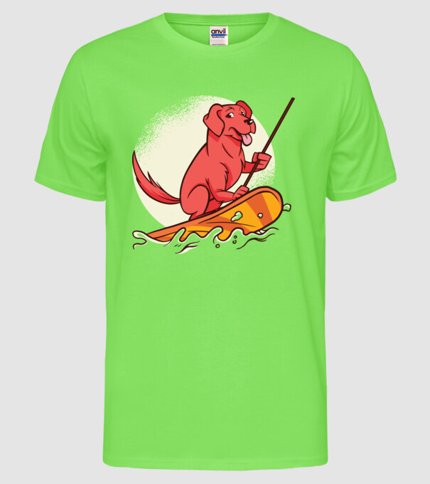 Câine vâslind model verde neon pe tricou