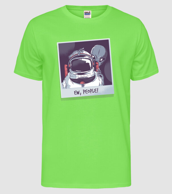 Ew, Oameni - Astronaut cu extraterestru model verde neon pe tricou
