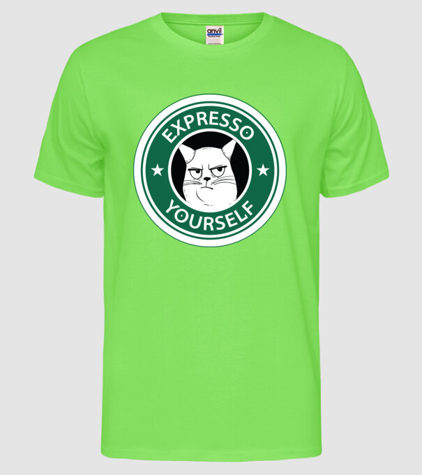 Expresso Yourself tricou Pisică cu cafea model verde neon pe tricou