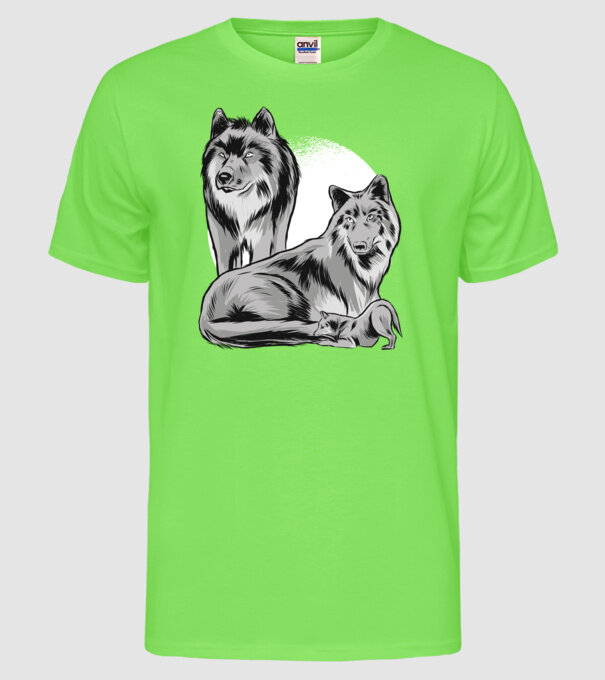 Familie de lupi model verde neon pe tricou