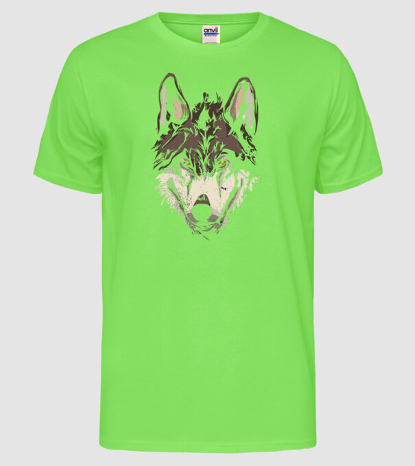 Cap de lup model verde neon pe tricou