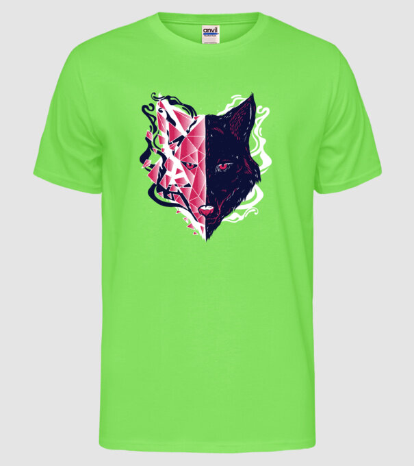 Cap de lup model verde neon pe tricou