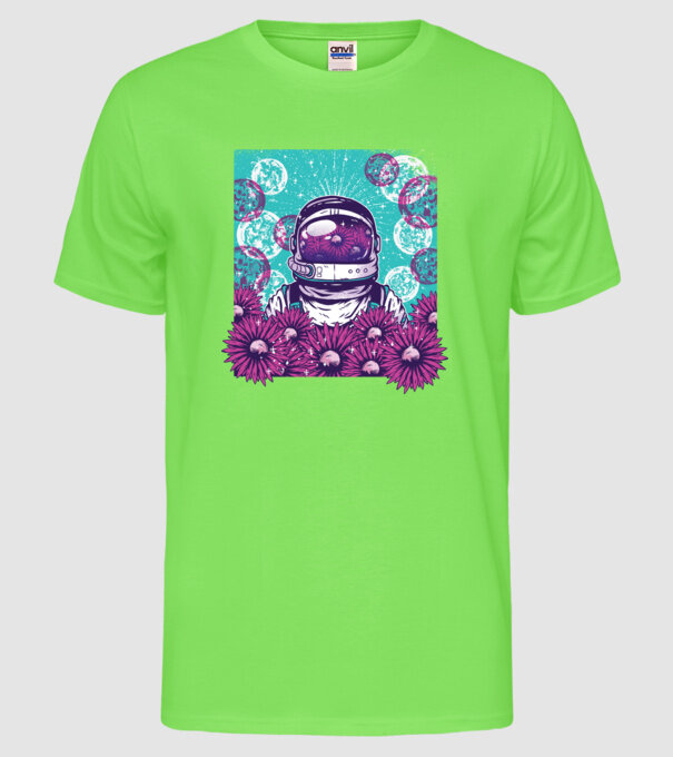 Floral Astronaut model verde neon pe tricou