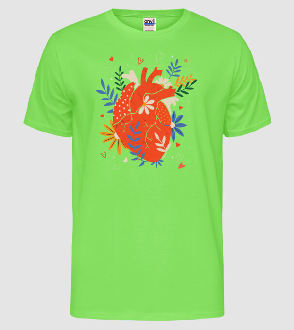 Inimă Floral model verde neon pe tricou