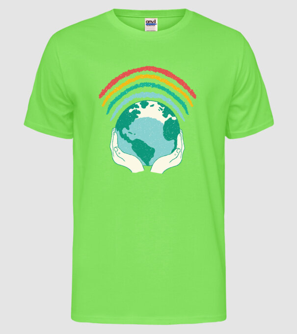 Pământ Wifi Curcubeu model verde neon pe tricou