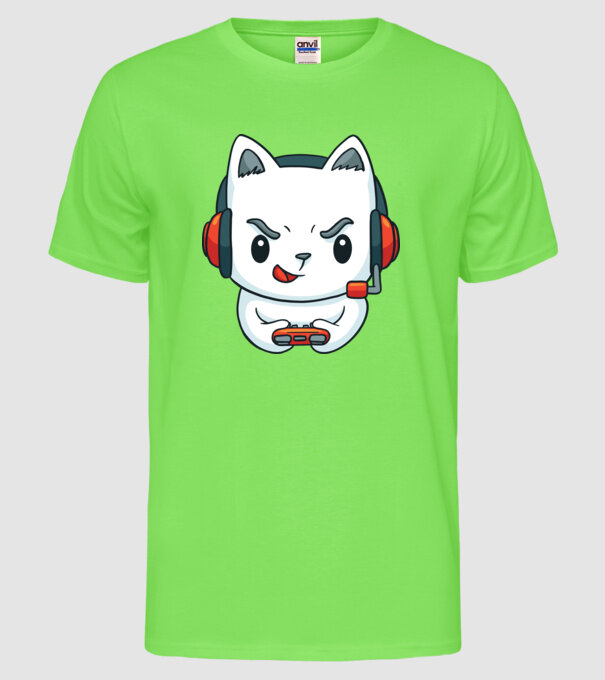 Pisică Gamer model verde neon pe tricou