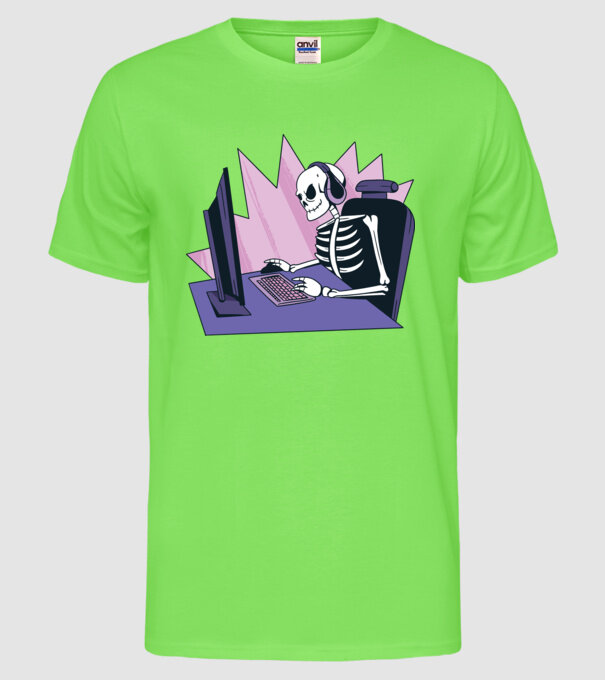 Schelet Gamer model verde neon pe tricou