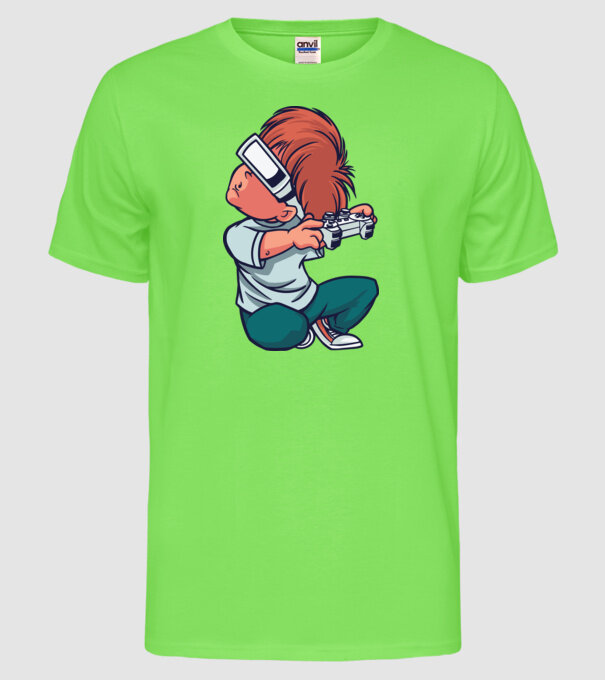 Băiat Gamer cu ochelari VR model verde neon pe tricou