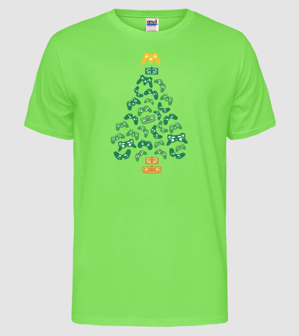 pom de Crăciun Gamer model verde neon pe tricou