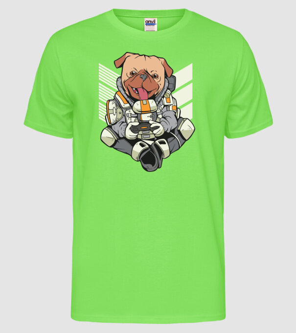 Mops Gamer model verde neon pe tricou
